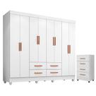 Guarda Roupa Casal Porto com Cômoda Lite 4 Gavetas Branco Brilho Móveis Leão Guarda Roupa Casal Porto com Cômoda Lite 4 Gavetas Branco Brilho Móveis Leão