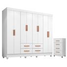 Guarda Roupa Casal Porto com Cômoda Lite 4 Gavetas Branco Brilho Móveis Leão Guarda Roupa Casal Porto com Cômoda Lite 4 Gavetas Branco Brilho Móveis Leão