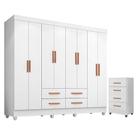 Guarda Roupa Casal Porto Com Cômoda Lite 4 Gavetas Branco Brilho - Móveis Leão Guarda Roupa Casal Porto Com Cômoda Lite 4 Gavetas Branco Brilho - Móveis Leão