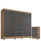 Guarda Roupa Casal Porto com Cômoda Lite 4 Gavetas Nature Cinza Móveis Leão Guarda Roupa Casal Porto com Cômoda Lite 4 Gavetas Nature Cinza Móveis Leão