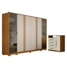Guarda Roupa Casal Prime 6 Portas Com Cômoda Diamante 4 Gavetas 1 Porta Cinamomo Off White - Leifer