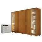 Guarda Roupa Casal Prime 6 Portas Com LED Cinamomo com Cômoda Diamante 4 Gavetas 1 Porta Branco Leifer