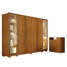 Guarda Roupa Casal Prime 6 Portas Com LED Cinamomo com Cômoda Diamante 4 Gavetas 1 Porta Cinamomo Leifer