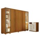 Guarda Roupa Casal Prime 6 Portas Com LED Cinamomo com Cômoda Diamante 4 Gavetas 1 Porta Cinamomo Off-White Leifer