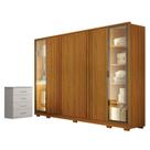 Guarda Roupa Casal Prime 6 Portas Com LED Cinamomo com Cômoda Rubi 4 Gavetas Branco Leifer