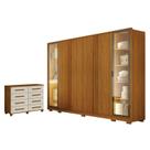 Guarda Roupa Casal Prime 6 Portas Com LED Cinamomo com Cômoda San Marino 8 Gavetas Cinamomo Off-White Leifer