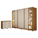 Guarda Roupa Casal Prime 6 Portas Com LED com Cômoda San Marino 8 Gavetas Cinamomo Off White Leifer