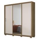 Guarda Roupa Casal Residence 3 Portas Amêndola/Off White com Espelho e Pés - Demóbile