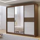 Guarda-roupa Casal Ripado 3 Portas de Correr com Espelho 100% Mdf Cristal