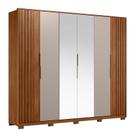 Guarda Roupa Casal Ripado Atrice D66410KPE 6 Portas Nogueira Nude Prime TX com Espelho e Pés Demóbile Demartêz