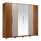 Guarda Roupa Casal Ripado Atrice D66410KPE 6 Portas Nogueira Nude Prime TX com Espelho e Pés Demóbile Demartêz