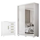 Guarda Roupa Casal Riva Branco Amêndola Touch Flex com Espelho e Pés e Cômoda Montevideu Branco Flex com Pés - Demóbile