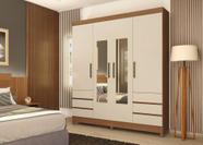 Guarda-Roupa Casal Roma 4 Portas com Espelho 6 Gavetas Amêndola Touch/Off White MDP