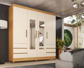 Guarda-Roupa Casal Roma 4 Portas com Espelho 6 Gavetas Cinamon Touch/Off White MDP