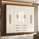 Guarda-Roupa Casal Santana 8 Portas 6 Gavetas com Espelho Jatoba/Areia - Pnr Móveis Guarda-Roupa Casal Santana 8 Portas 6 Gavetas com Espelho Jatoba/Areia - Pnr Móveis