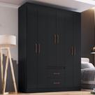 Guarda-Roupa Casal Sidney 6 Portas 2 Gavetas Preto - Doripel Móveis