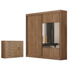 Guarda Roupa Casal Sienna com Espelho e Cômoda Seul Cumaru 23 - Novo Horizonte