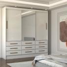 Guarda-Roupa Casal Taylor Plus 3 Portas 9 Gavetas com Espelho Branco - Panorama Móveis Guarda-Roupa Casal Taylor Plus 3 Portas 9 Gavetas com Espelho Branco - Panorama Móveis