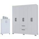 Guarda Roupa Casal Tóquio 6 Portas com Armário Multiuso 2 Portas Pequeno Branco Brilho - Poquema