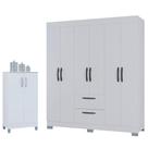 Guarda Roupa Casal Tóquio 6 Portas Com Armário Multiuso 2 Portas Pequeno Branco Brilho - Poquema