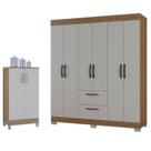 Guarda Roupa Casal Tóquio 6 Portas com Armário Multiuso 2 Portas Pequeno Castanho Off White - Poquema
