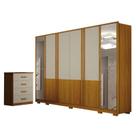 Guarda Roupa Casal Urban 6 Portas Com Espelho com Cômoda Rubi 4 Gavetas Cinamomo Off White Leifer
