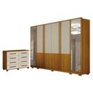 Guarda Roupa Casal Urban 6 Portas Com Espelho com Cômoda San Marino 8 Gavetas Cinamomo Off White Leifer