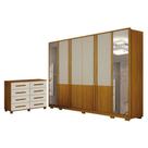 Guarda Roupa Casal Urban 6 Portas Com Espelho Com Cômoda San Marino 8 Gavetas Cinamomo Off White - Leifer