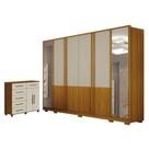 Guarda Roupa Casal Urban 6 Portas Com Espelho com Cômoda São Paulo 6 Gavetas 2 Portas Cinamomo Off White Leifer