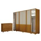 Guarda Roupa Casal Urban 6 Portas Com Espelho Off White com Cômoda San Marino 8 Gavetas Cinamomo Leifer