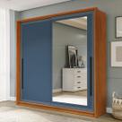 Guarda-Roupa Casal Valência 2 Portas 2 Gavetas com Espelho Freijó/Azul - Politorno