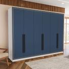 Guarda-Roupa Casal Valência 6 Portas 4 Gavetas Branco/Azul - Politorno