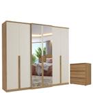 Guarda Roupa Casal Valência 6 Portas Full Glass Capuccino Off White Cômoda Gaveteiro Condessa Capuccino Acetinado - THB