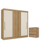 Guarda Roupa Casal Vision 3 Portas Capuccino Cacau Off White Flex Acetinado e Cômoda Gaveteiro Condessa Capuccino - THB