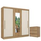 Guarda Roupa Casal Vision Glass 3 Portas Capuccino Cacau Off White Flex Acetinado e Cômoda Gaveteiro Condessa Capuccino - THB