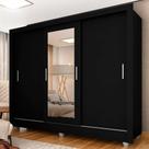 Guarda Roupa Casal Vivian 3 Pts Espelho Menor Preto Fosco