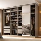 Guarda-roupa Closet Casal 100% Mdf Bp 277,7cm com 1 Porta Espelho 6 Gavetas Sion