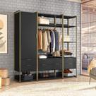 Guarda-Roupa Closet Industrial Mital 1 PT 6 GV Preto e Dourado