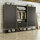 Guarda-roupa Closet Modulado Casal 6 Gavetas 3 Cabideiros Estrutura Metalica 250cm