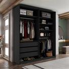 Guarda-Roupa Closet Monreale 100 % MDF 3 Gavetas Preto 160 cm