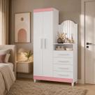 Guarda-Roupa com Cômoda Embutida 2 Portas 4 Gavetas New Capri - Branco Rosa Flex - Albatroz