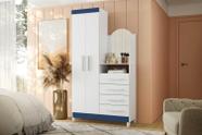 Guarda-Roupa com Cômoda Embutida e Espelho 2 Portas 4 Gavetas New Capri - Branco Azul Flex - Albatroz