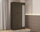 Guarda Roupa com detalhe em Rattan Para Quarto de Solteiro MDF 3 Portas 2 Gavetas Design Moderno Clara Atemporal