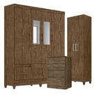 Guarda Roupa com Espelho Casal MS912 com Cômoda MS913 e Armário Multiuso New Íris Castanho Wood Moval Guarda Roupa com Espelho Casal MS912 com Cômoda MS913 e Armário Multiuso New Íris Castanho Wood Moval