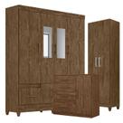 Guarda Roupa com Espelho Casal MS912 com Cômoda Vênus e Armário Multiuso New Íris Castanho Wood Moval Guarda Roupa com Espelho Casal MS912 com Cômoda Vênus e Armário Multiuso New Íris Castanho Wood Moval