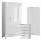 Guarda Roupa Com Espelho Infantil Madri Com Cômoda Ms913 E Armário Multiuso Jade Branco Brilho - Moval