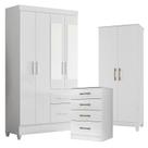 Guarda Roupa com Espelho Infantil Madri com Cômoda MS913 e Armário Multiuso Jade Branco Brilho Moval
