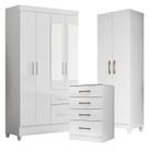 Guarda Roupa com Espelho Infantil Madri com Cômoda MS913 e Armário Multiuso New Íris Branco Brilho Moval