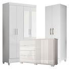 Guarda Roupa Com Espelho Infantil Madri Com Cômoda Texas E Armário Multiuso New íris Branco Brilho - Moval
