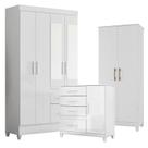 Guarda Roupa com Espelho Infantil Madri com Cômoda Vênus com pés e Multiuso Jade Branco Brilho Moval